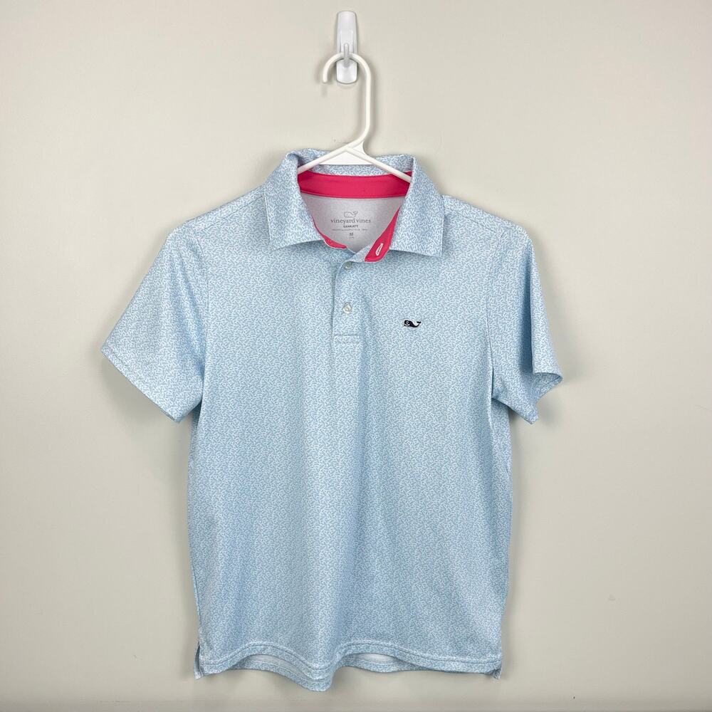 Vineyard Vines Sankaty Printed Performance Polo Shirt Blue M 12-14